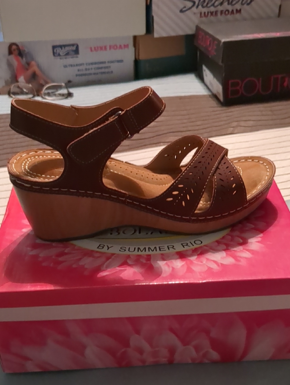 Summer Rio Brown Wedge Sandals with Ankle Strap